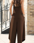 Dark Slate Gray Pocketed Scoop Neck Wide Leg Jumpsuit