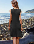 Dark Slate Gray Pocketed Slit V-Neck Sleeveless Dress