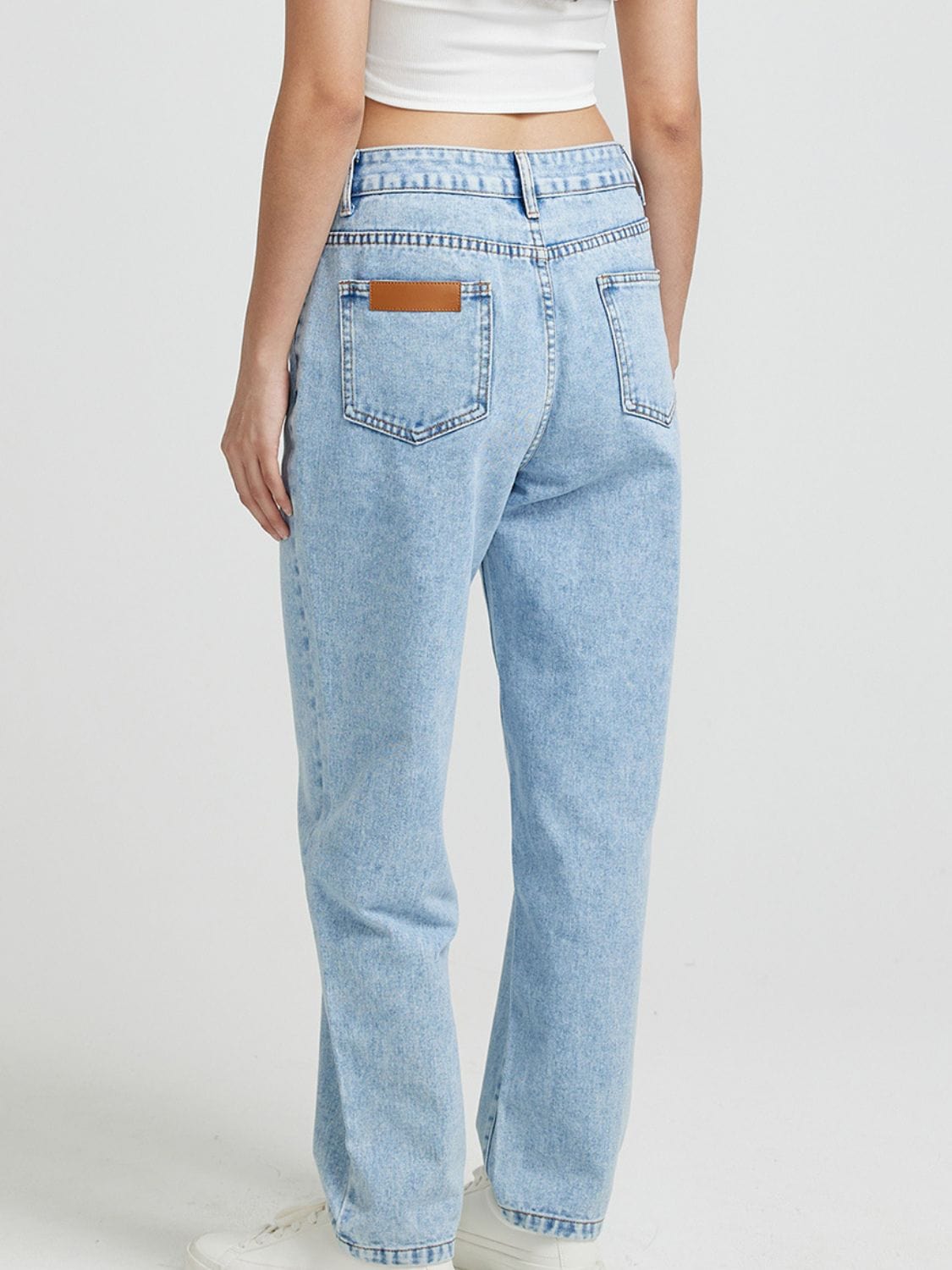 Light Gray Pocketed Straight Leg Jeans