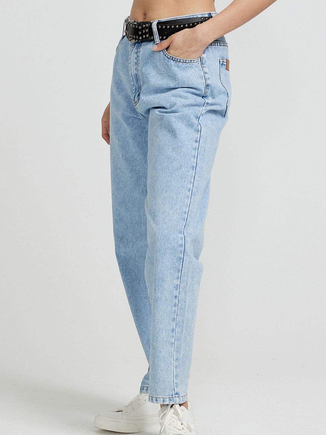 Light Gray Pocketed Straight Leg Jeans