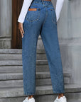 Dim Gray Pocketed Straight Leg Jeans