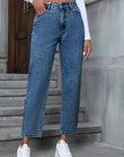 Dim Gray Pocketed Straight Leg Jeans