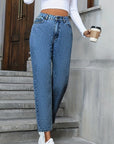 Light Slate Gray Pocketed Straight Leg Jeans