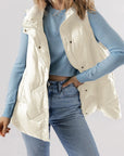 Pocketed Textured Zip Up Vest Coat