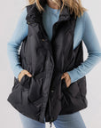 Pocketed Textured Zip Up Vest Coat