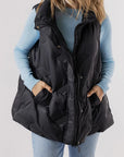 Pocketed Textured Zip Up Vest Coat