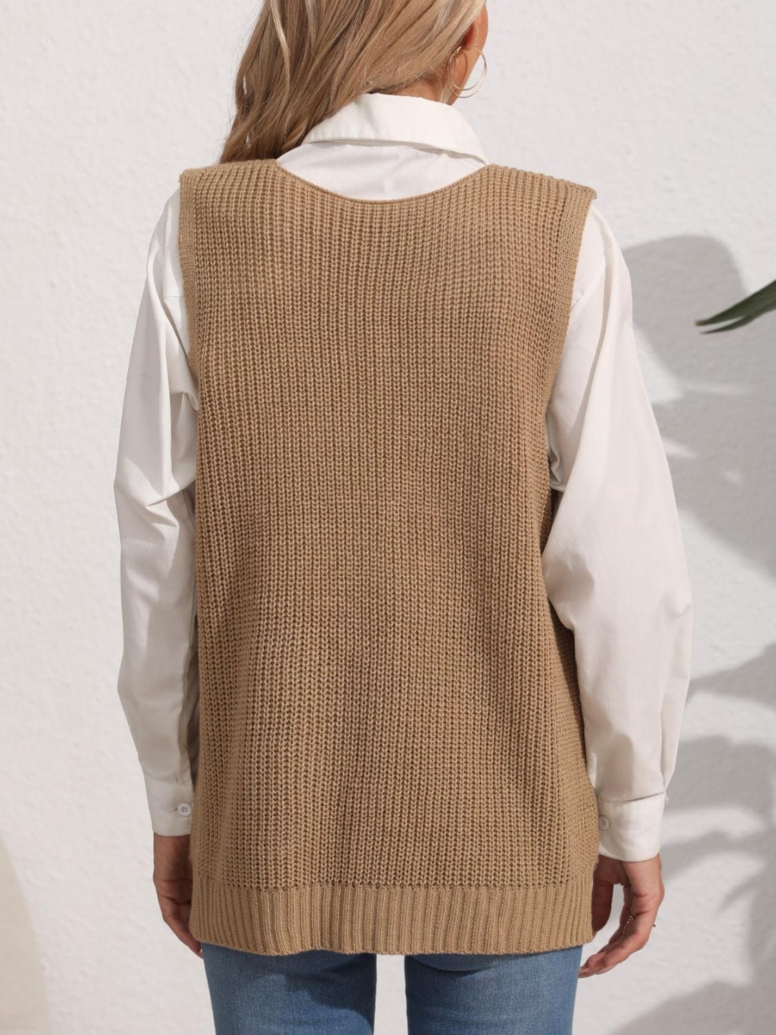 Light Gray Pocketed V-Neck Sweater Vest