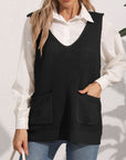 Black Pocketed V-Neck Sweater Vest