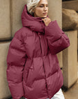 Pocketed Zip Up Hooded Puffer Jacket