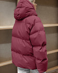 Pocketed Zip Up Hooded Puffer Jacket