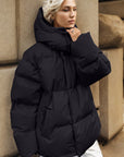 Pocketed Zip Up Hooded Puffer Jacket