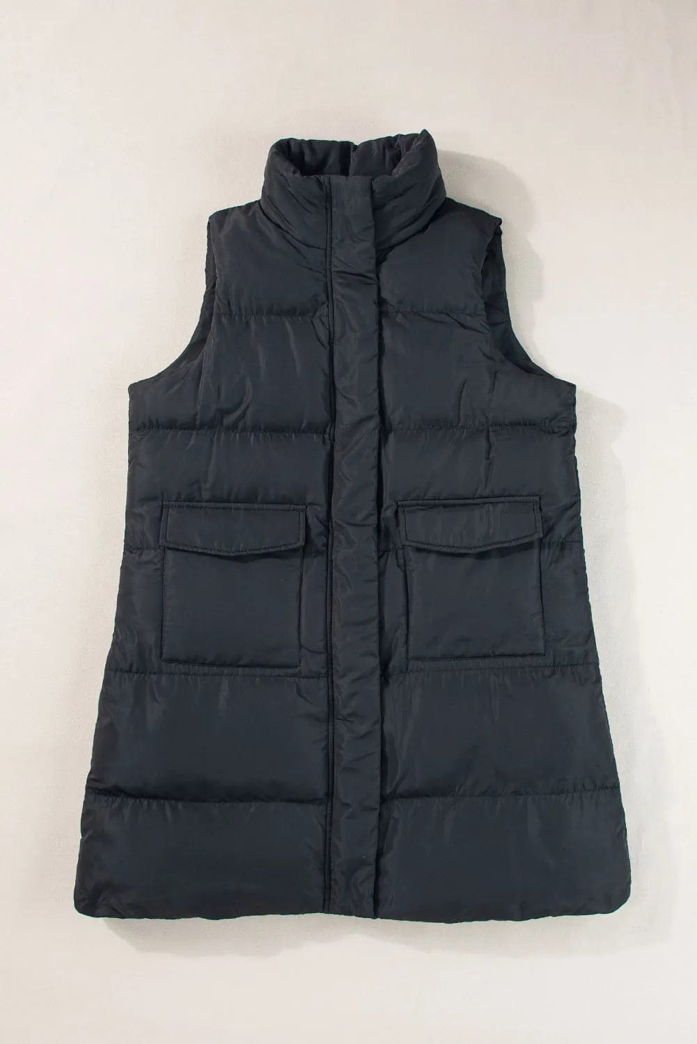 Light Gray Pocketed Zip Up Vest Coat