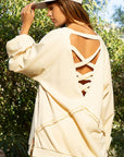 Wheat POL Back Cross Strap Detail Balloon Sleeve Sweatshirt