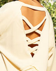 Antique White POL Back Cross Strap Detail Balloon Sleeve Sweatshirt