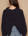 POL Back Open Slit Balloon Sleeve Crop Hooded Sweater