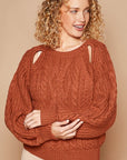 Rosy Brown POL Cable Knit Cutout Long Sleeve Sweater