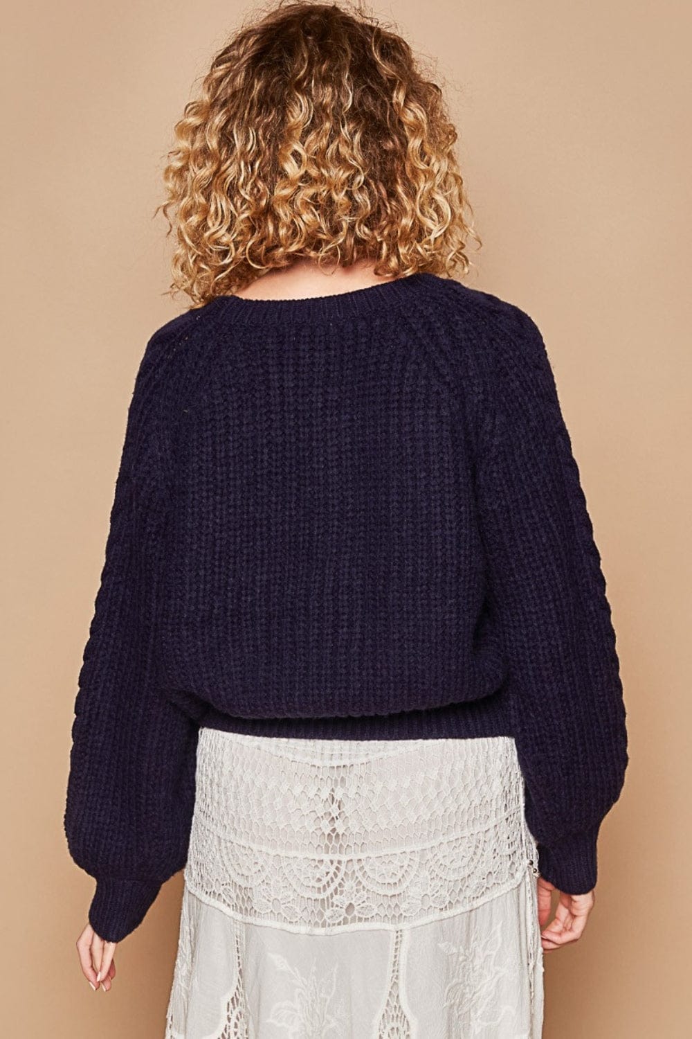 Black POL Cable Knit Cutout Long Sleeve Sweater