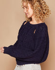 Tan POL Cable Knit Cutout Long Sleeve Sweater