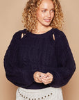 Black POL Cable Knit Cutout Long Sleeve Sweater