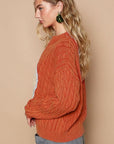 POL Cable-Knit Peace Patch Dropped Shoulder Sweater