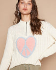 POL Cable-Knit Peace Patch Dropped Shoulder Sweater