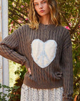 POL Cable-Knit Peace Patch Dropped Shoulder Sweater