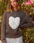 POL Cable-Knit Peace Patch Dropped Shoulder Sweater