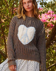 POL Cable-Knit Peace Patch Dropped Shoulder Sweater