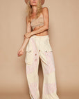 POL Crochet Contrast Drawstring Wide Leg Pants