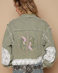 POL Crochet Patch Embroidered Button Up Jacket