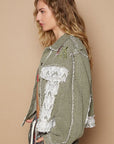 POL Crochet Patch Embroidered Button Up Jacket