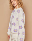 Tan POL Daisy Pattern Drop Shoulder Sweater