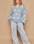 Tan POL Daisy Pattern Drop Shoulder Sweater