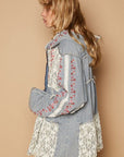 POL Embroidered Lace Patch Zip Up Hooded Jacket