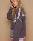 POL Embroidered Open Front Long Sleeve Jacket