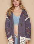 POL Embroidered Open Front Quilted Jacket with Crochet Pockets