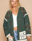 POL Embroidered Open Front Quilted Jacket with Crochet Pockets