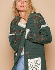 POL Embroidered Open Front Quilted Jacket with Crochet Pockets