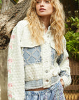 POL Embroidered Sleeve Raw Edge Quilted Jacket