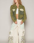 POL Embroidered Sleeve Raw Edge Quilted Jacket