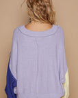 POL Exposed Seam Contrast V-Neck Lantern Sleeve Sweater