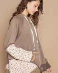 POL Floral Patchwork Distressed Drawstring Hoodie