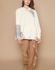 POL Floral Patchwork Distressed Drawstring Hoodie