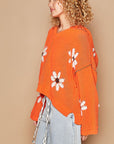 POL Floral Pattern Hooded High-Low Sweater