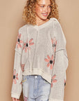 POL Floral Pattern Hooded High-Low Sweater