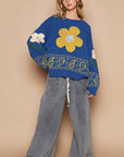 POL Flower Lace Patch Long Sleeve Sweater