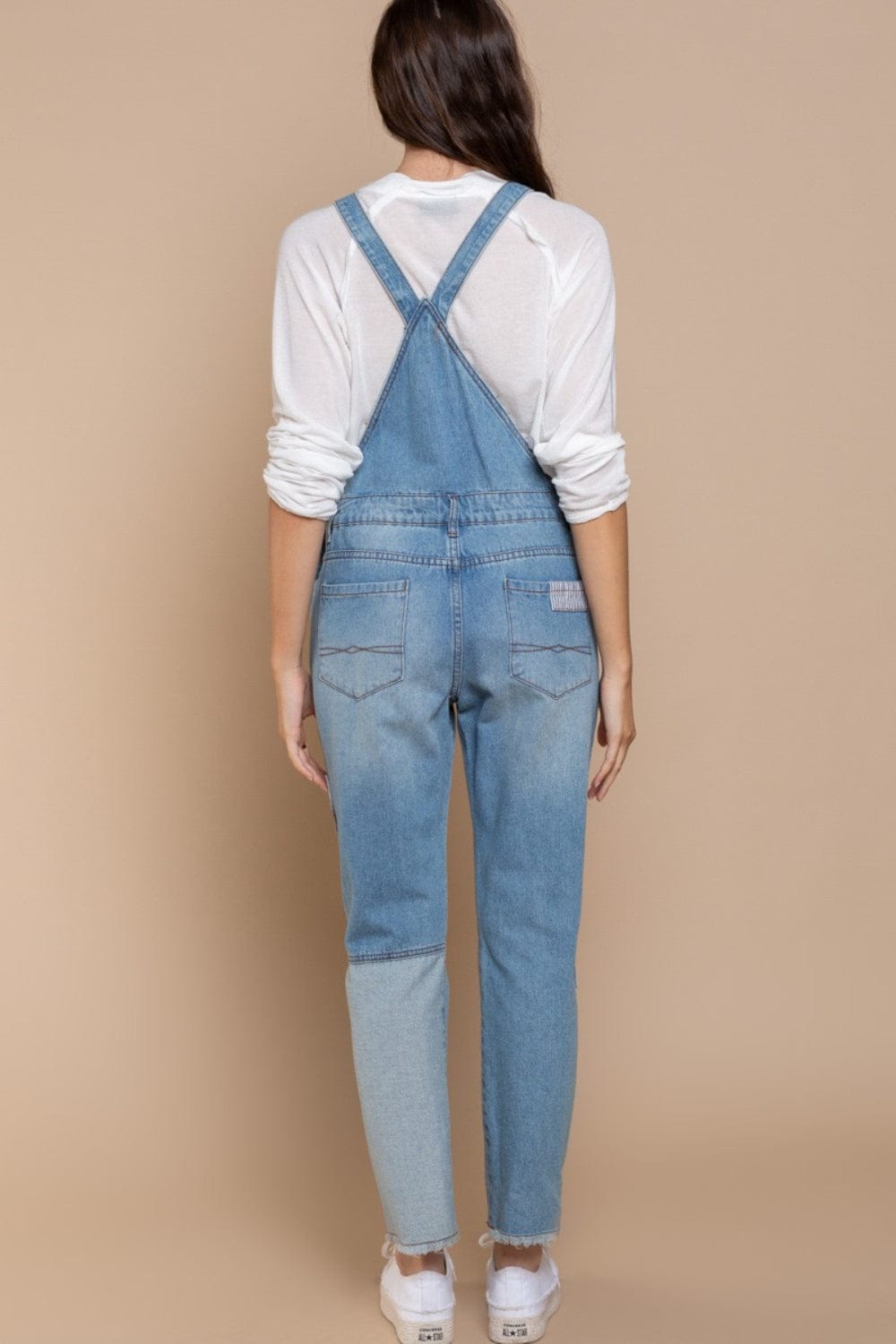 Rosy Brown POL Front Chest Zipper Slim Leg Denim Overalls