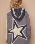 POL Half Zip Up Fleece Mix Back Star Patch Hoodie