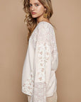 POL Lace Floral Round Neck Knit Top