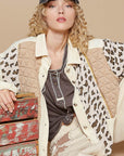 POL Leopard Exposed Seam Button Up Quilted Jacket